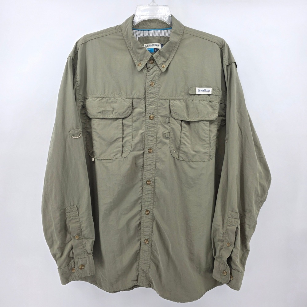 Magellan Outdoors Mens Fish Gear MagWick Long Sleeve Fishing Shirt Olive XL Tall